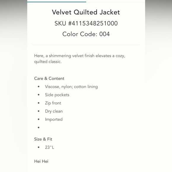 ANTHROPOLIGIE Hei Hei Velvet quilted jacket Sz XS - Picture 10 of 13